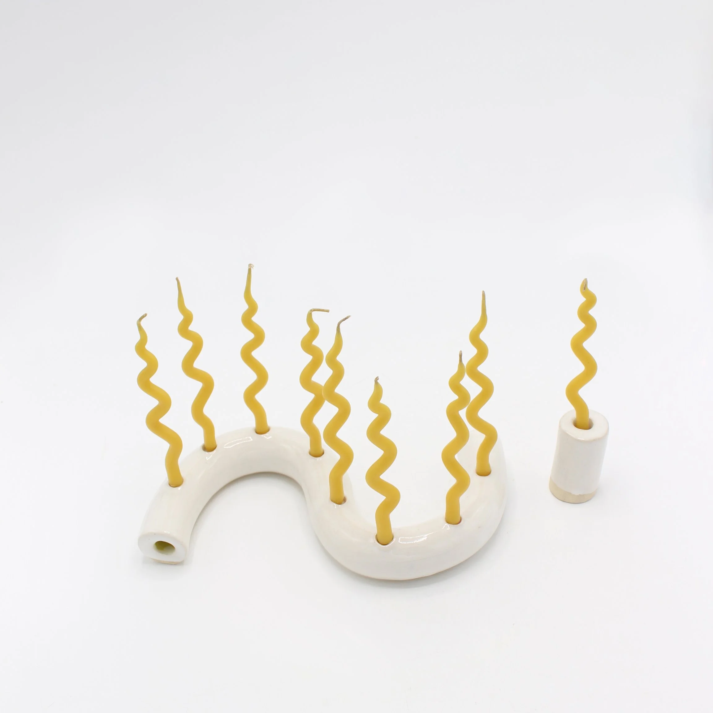 Hand-Built White Wiggle Ceramic Menorah — JULIA ELSAS